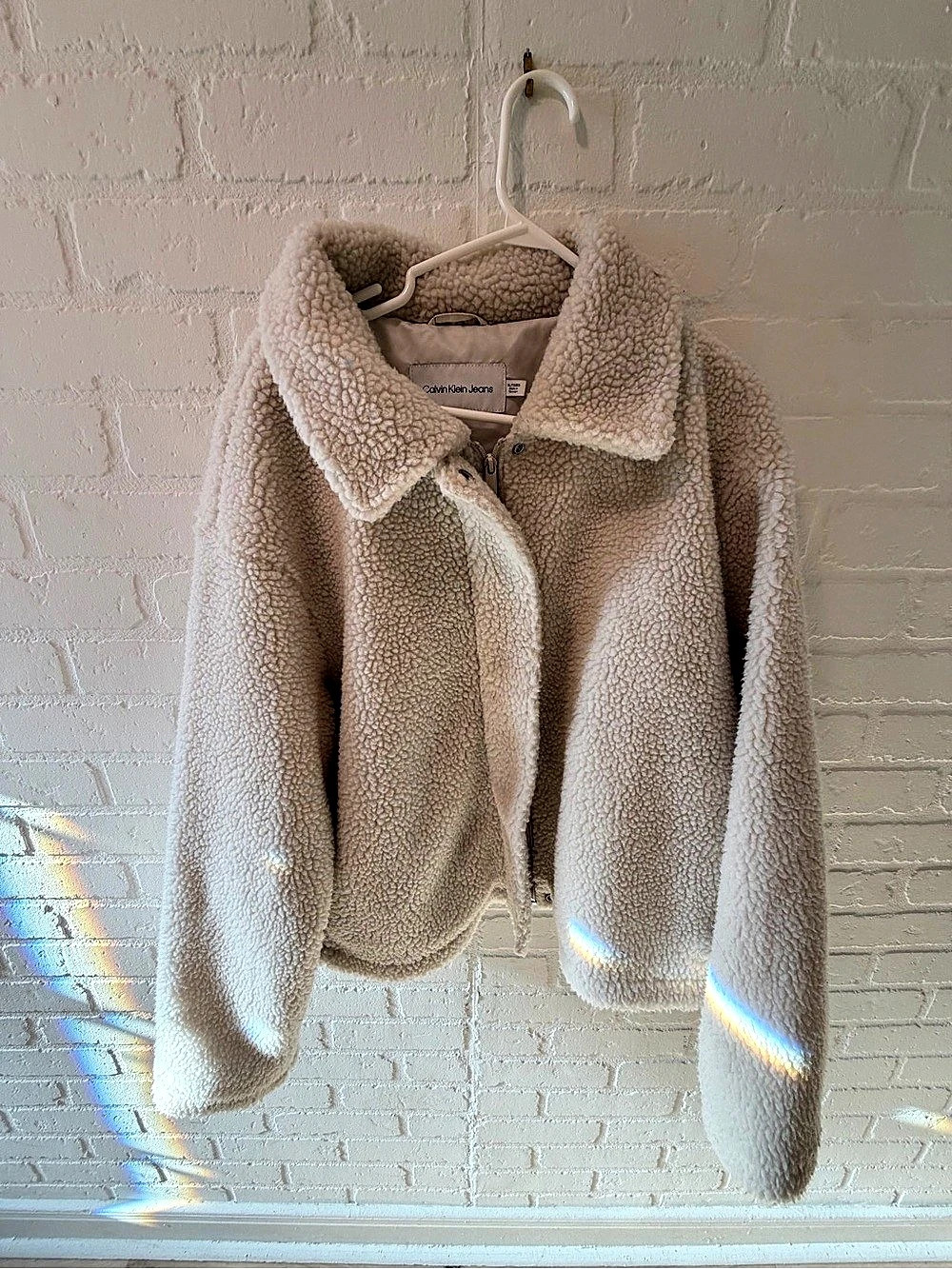 Calvin Klein Jeans Teddy Fleece Jacket in Cream XL NWT